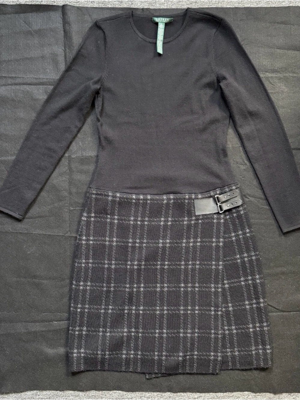 Ralph Lauren Black Merino Lambswool Plaid Dress Women’s Size Small
